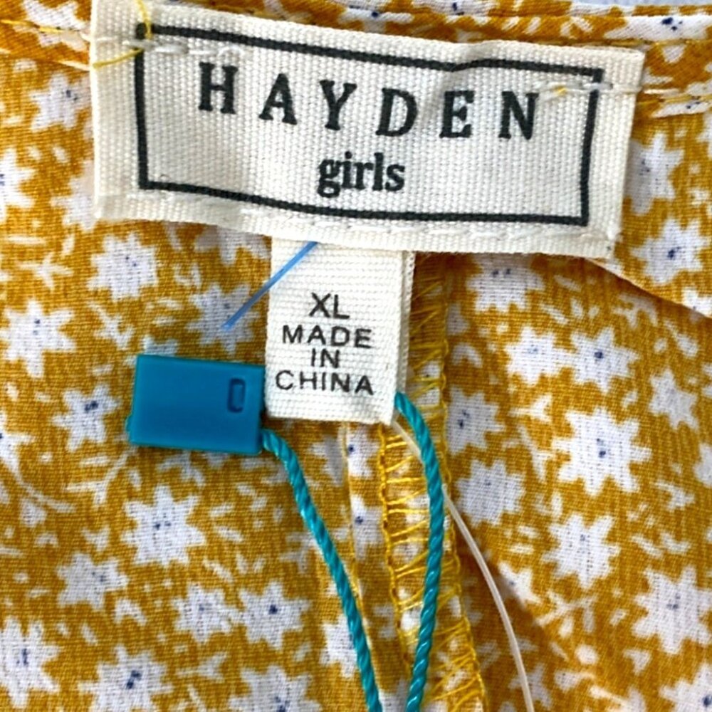 Hayden Girls Mustard Yellow Floral Print Tiered Mini Dress Size XL 13/14 NWT - Picture 7 of 9